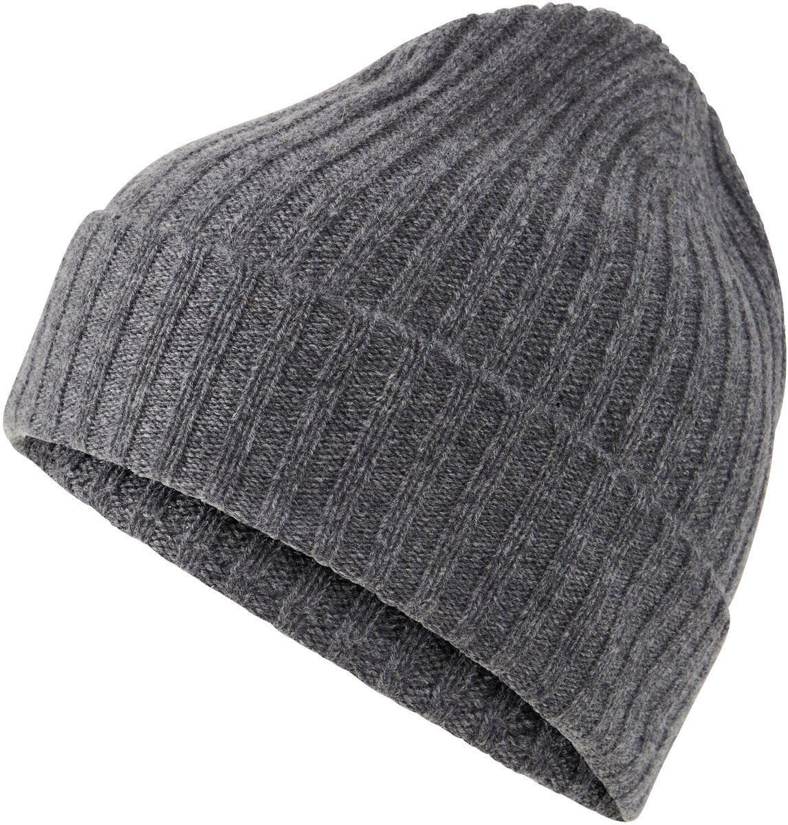 Unisex Basic Ribbed sneldrogend warm kasjmier muts unisex dark grey -heather - maat 3278