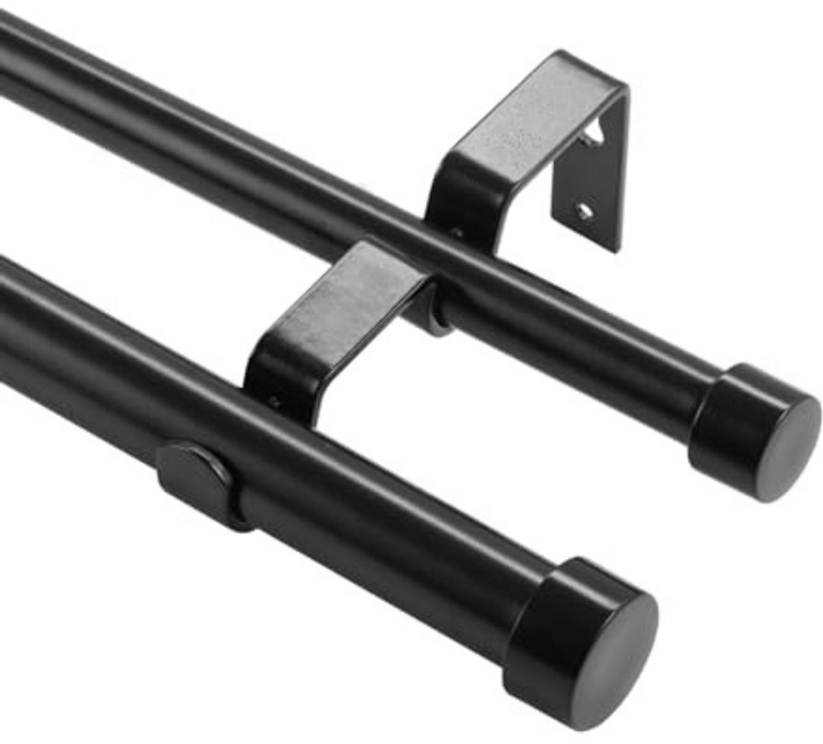 WNHB® Gordijnrail Binnenrail 2-Sporig Uitschuifbaar 183-366 cm – Met Ronde Eindknoppen en Stevige Beugels – Zwart – Tot 13 kg per Spoor