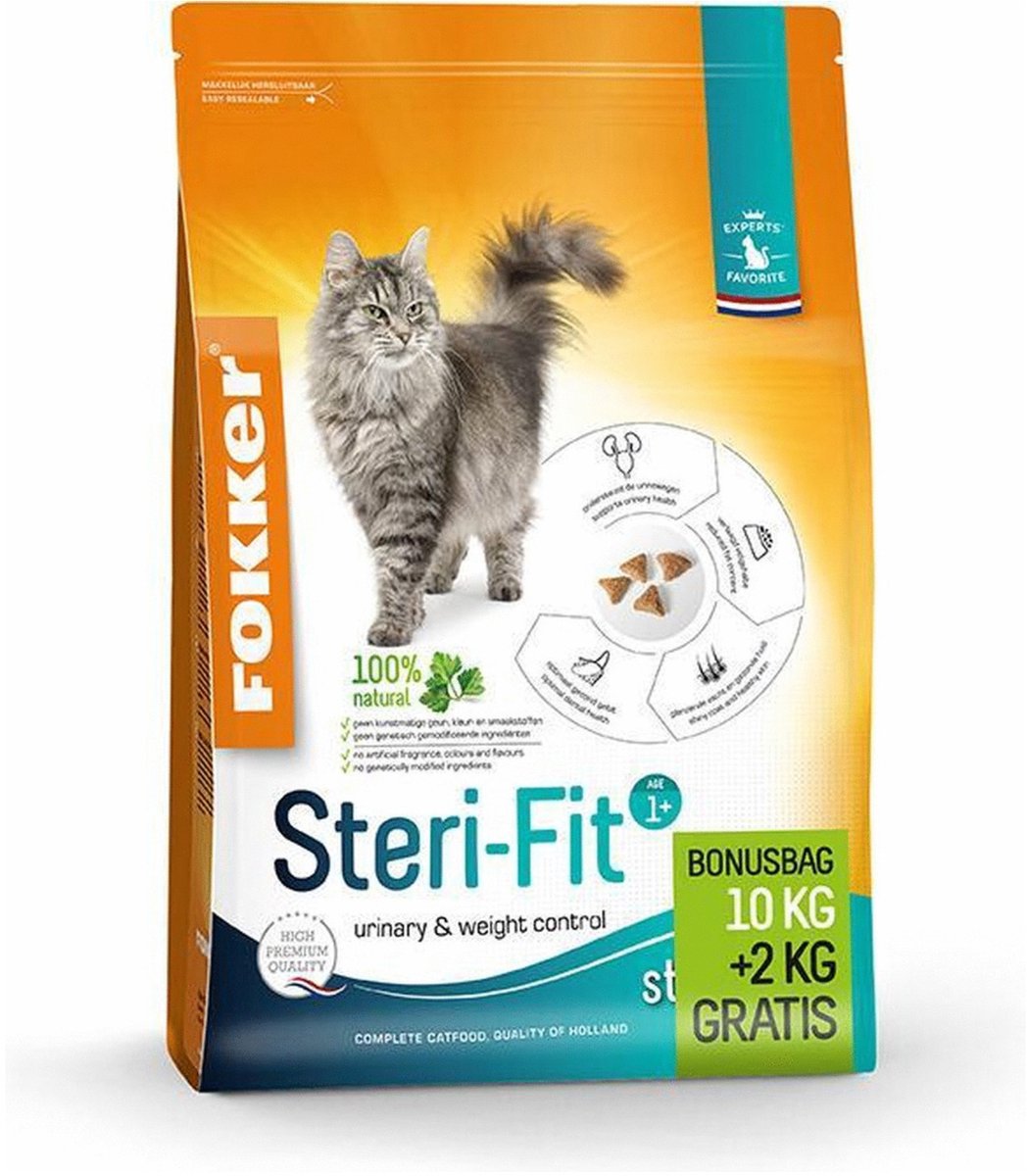 Fokker Cat Steri-Fit - Kattenvoer - Kip 12 kg Bonusbag