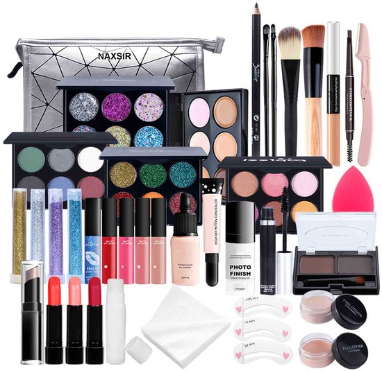 NAXSIR 37-Delige All-in-One Make-Up Set – Complete Beginnerskit + Professionele Tools​​ ​​Met Waterproof Formule, Vegan Penselen & Luxe Cadeauverpakking – Ideaal voor Dagelijks Gebruik en Avondlooks​