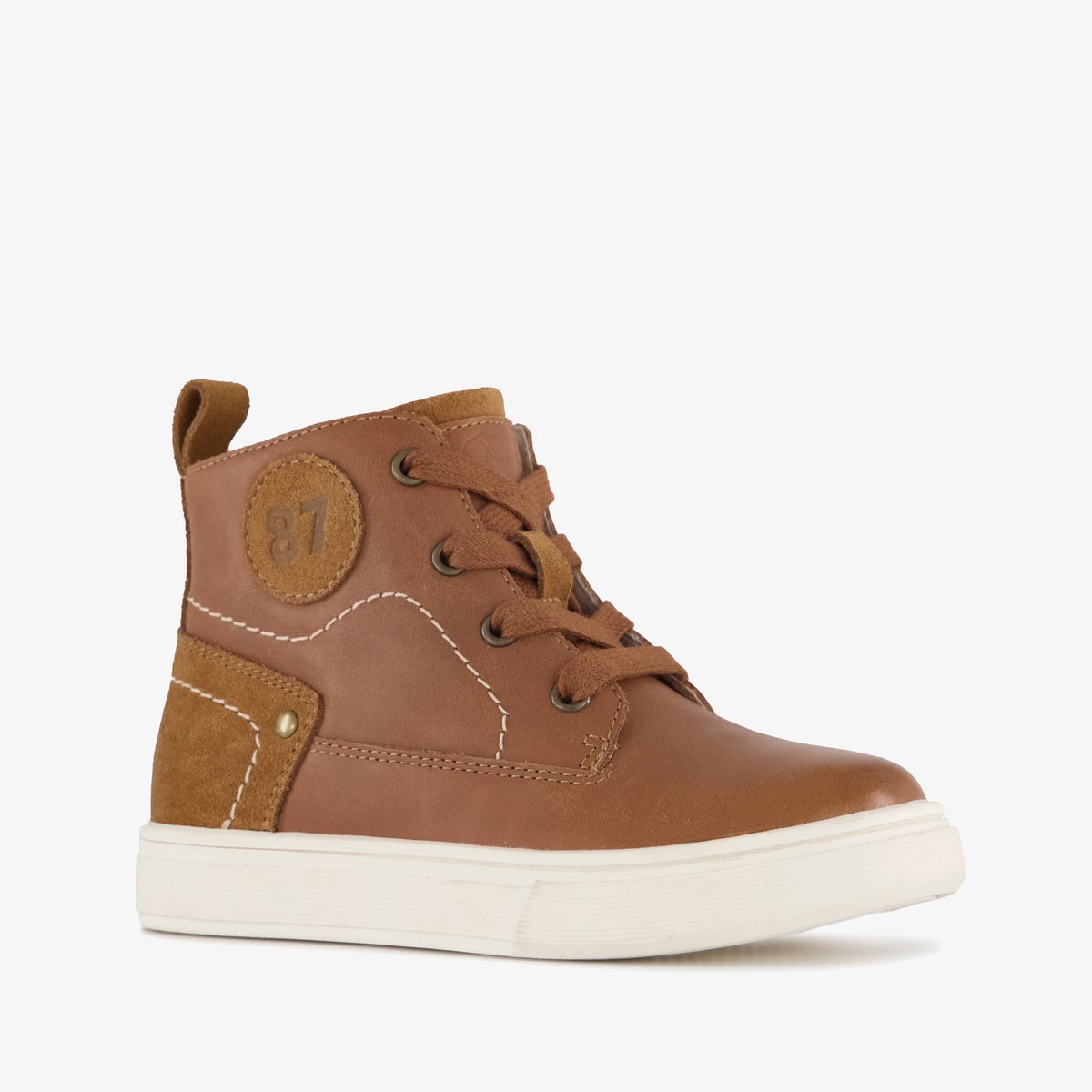 Stap leren jongens veterboots cognac bruin - Maat 24