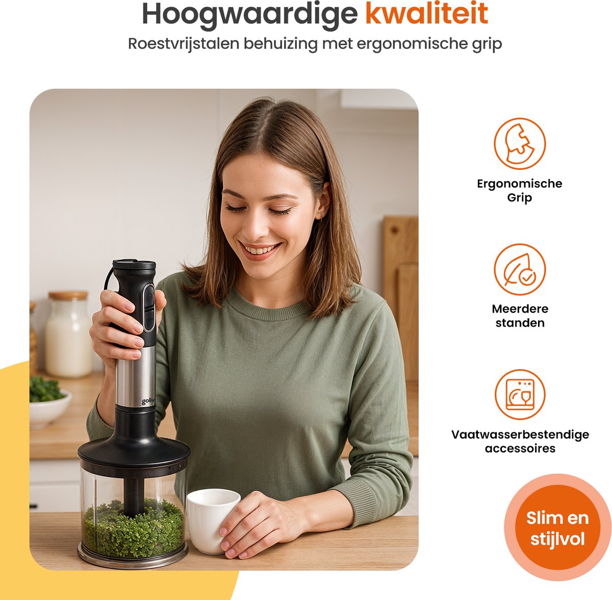 Goliving Staafmixer Set 4-in-1 - Hakmolen - Maatbeker - Garde - 1000W - Vaatwasserbestendige Accessoires - RVS - Zwart – foto 4