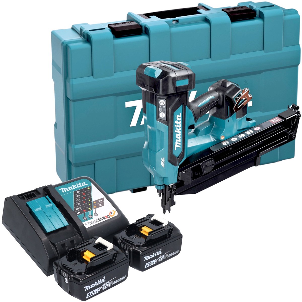 Makita DBN 901 RTE accu spijkerapparaat 18 V 50 - 90 mm borstelloos + 2x accu 5,0 Ah + lader + koffer