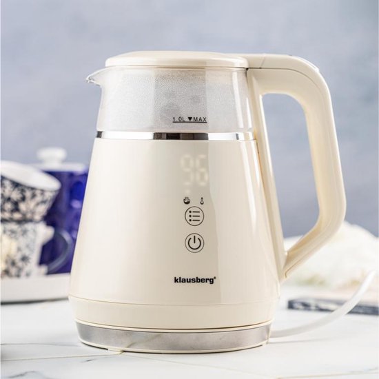 Bouilloire électrique Klausberg KB-7893 – 1 litre, design en Verres , panneau de commande LED , 5 réglages de température, fonction maintien au chaud