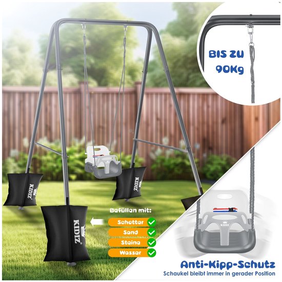Babyschommel 2-in-1 Met Frame - Kinderschommel Met Metalen Standaard En Veiligheidsgordel Zwart
