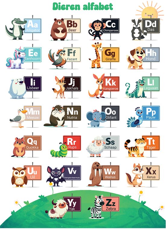 Affiche alphabet – Animaux ABC – Apprendre les lettres – pour Enfants – Format 43 x 61 cm – Affiche éducative – Ludique et pédagogique – Affiches École