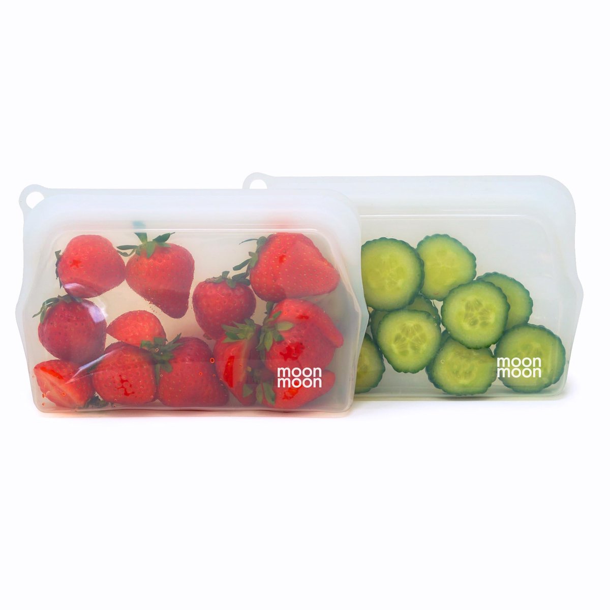 Moonmoon Herbruikbare siliconen diepvrieszakjes, hersluitbare voedselbewaarzakjes voor maaltijdvoorbereiding en snacks, siliconen zakjes, set van 2, transparant, 330 ml