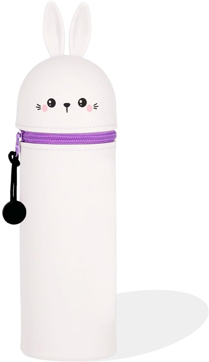 DGTSYAL 2-in-1 zachte etui - Kawaii bureau-penhouder, rits, siliconen, pennenzak, kleurpotloden, stiften, kantoor, universiteit, schattige schoolbenodigdheden, dierenpenhouder (konijn)