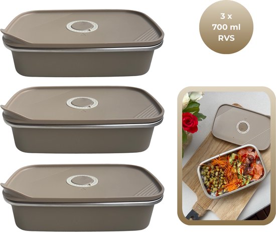 Contenants de Prep des repas Femme Vitale – Étanches, hermétiques et sans BPA – Lot de 3 Boîtes de conservation – 700 ml – Kaki