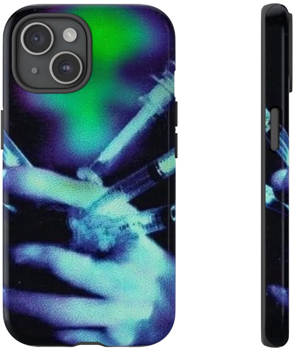 Gloeiende Hand met Spuiten – Telefoonhoesje Geschikt voor iPhone 15