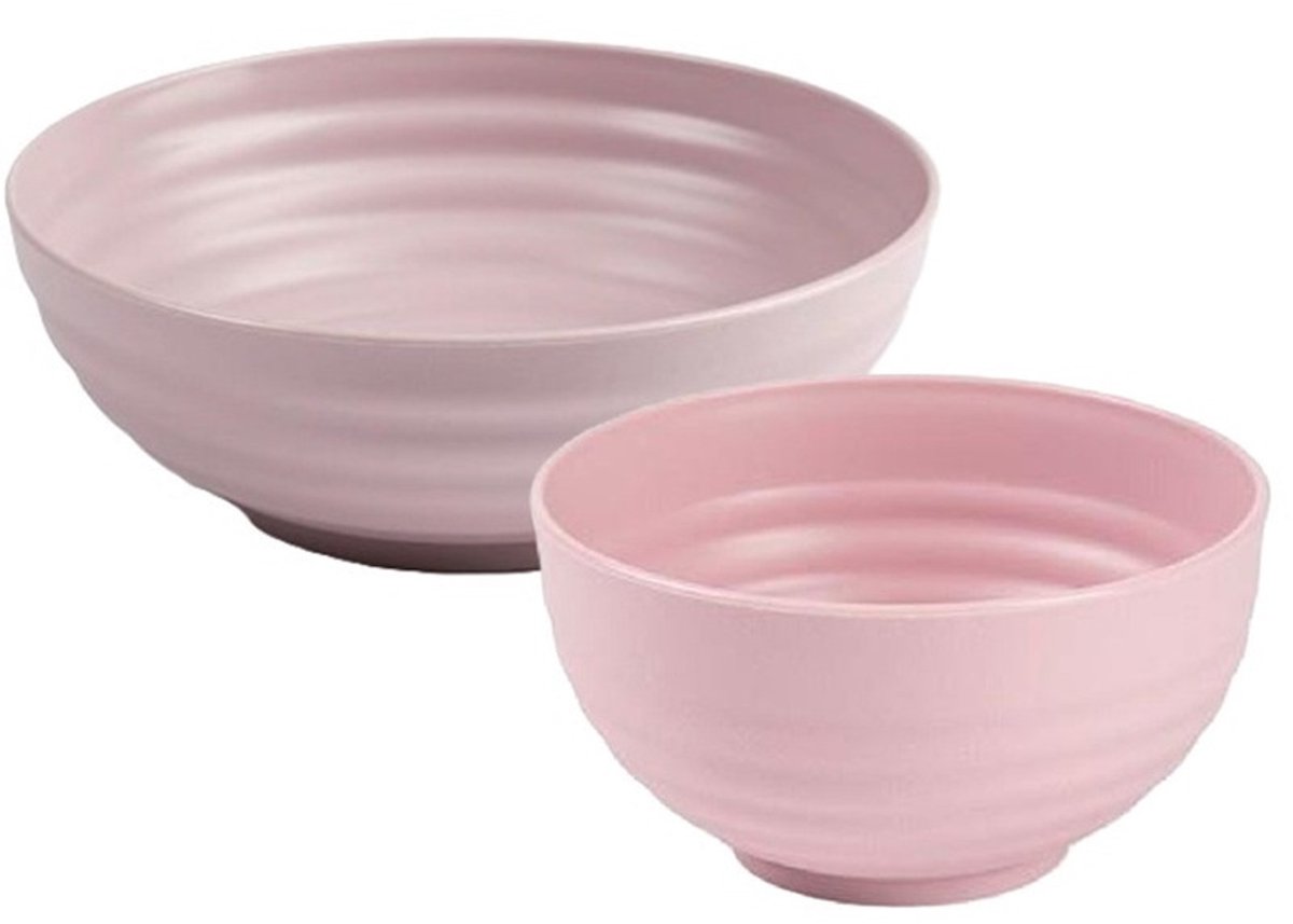 Plasticforte onbreekbaar servies kommetjes - roze - kunststof - 13 x 7 cm en 19 x 5 cm - 12x stuks - Camping - Keuken