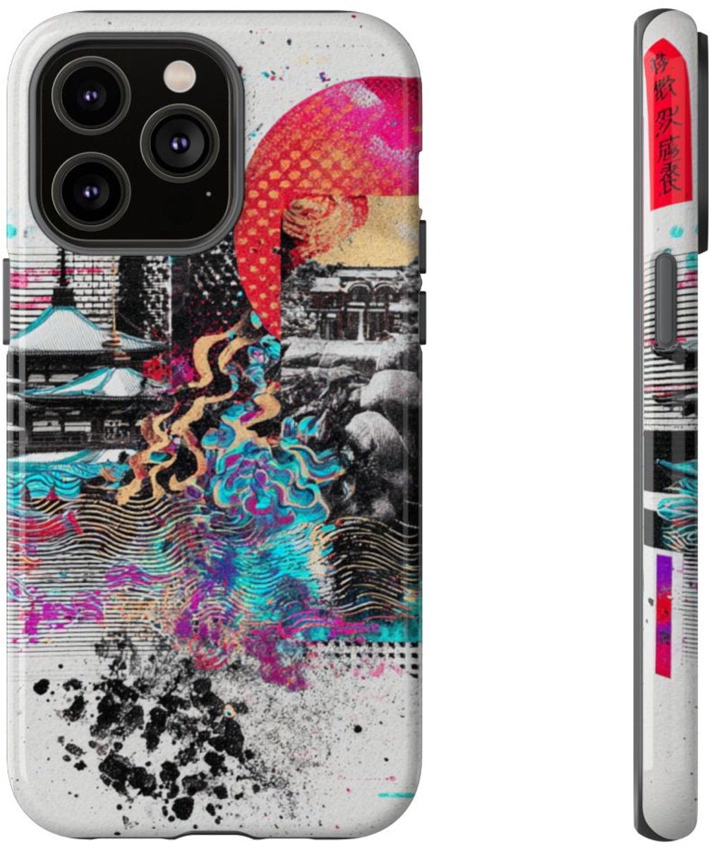 Abstracte Japanse Zen Tuin Collage – Telefoonhoesje Geschikt voor iPhone 14 Pro Max