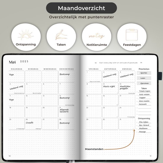 Systemyze Agenda 2025 Adultes - Planificateur 2025 - Journal - Organisateur - Inclus feuilles d'autocollants - Format A5 - Anthracite