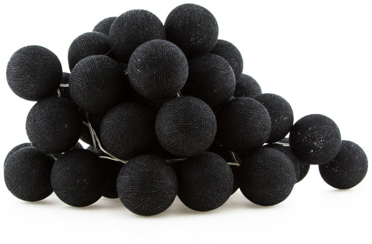 Cotton Ball Lights - LED lichtslinger voor binnen - Handgemaakt en Fairtrade - 50 lampjes - Black