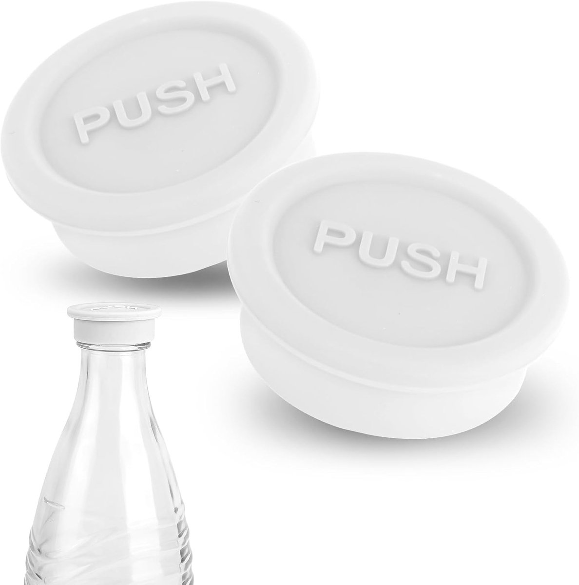 Image of 2 Stuks Frisdrankflesdeksel, Siliconen Frisdrankflesdop Herbruikbaar Afsluitdop voor Drinkflessen Waterflesdopdeksel Compatibel met Sodastream Glazen Fles (Wit)