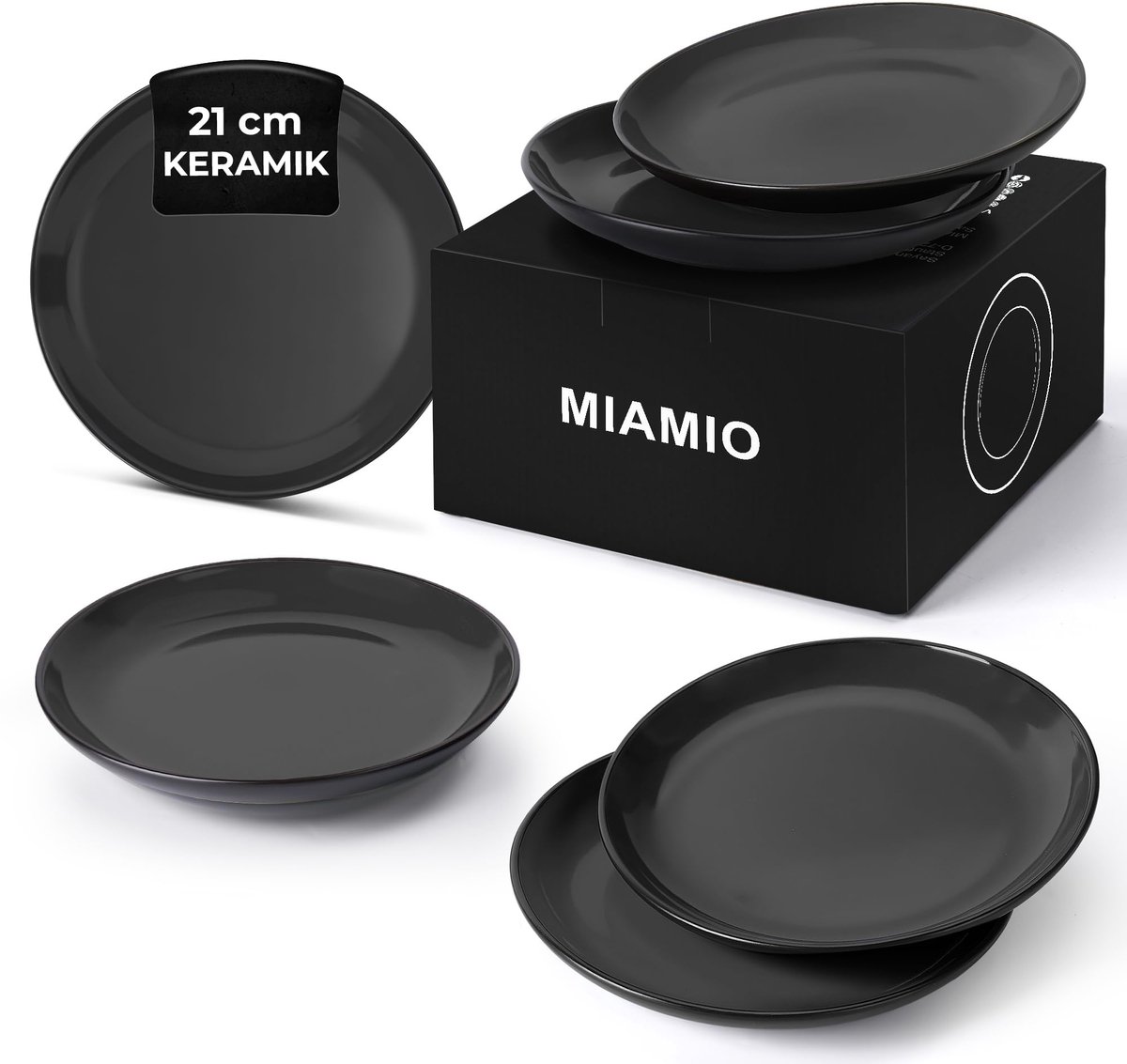 MIAMIO – 6-delige dinerbordenset van aardewerk keramiek – Le Papillon collectie (zwart, kleine borden (6x))
