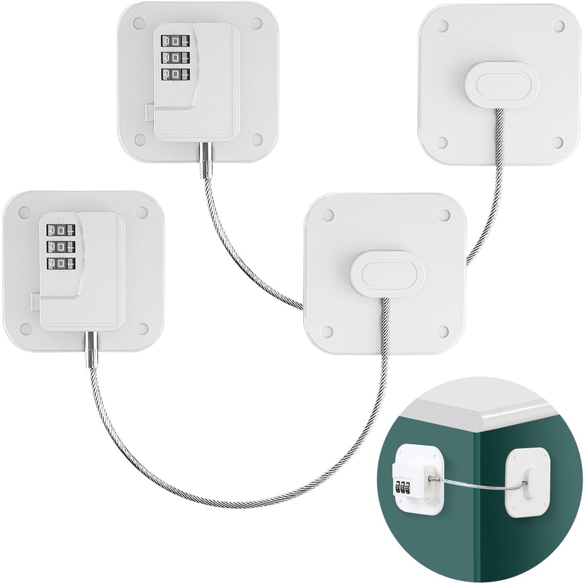 Image of 2-delig koelkastslot met code, geen boren nodig, zelfklevend ladeslot voor kinderen, kastslot, koelkastslot voor kinderen jonger dan 5 jaar, geschikt voor koelkasten (wit)