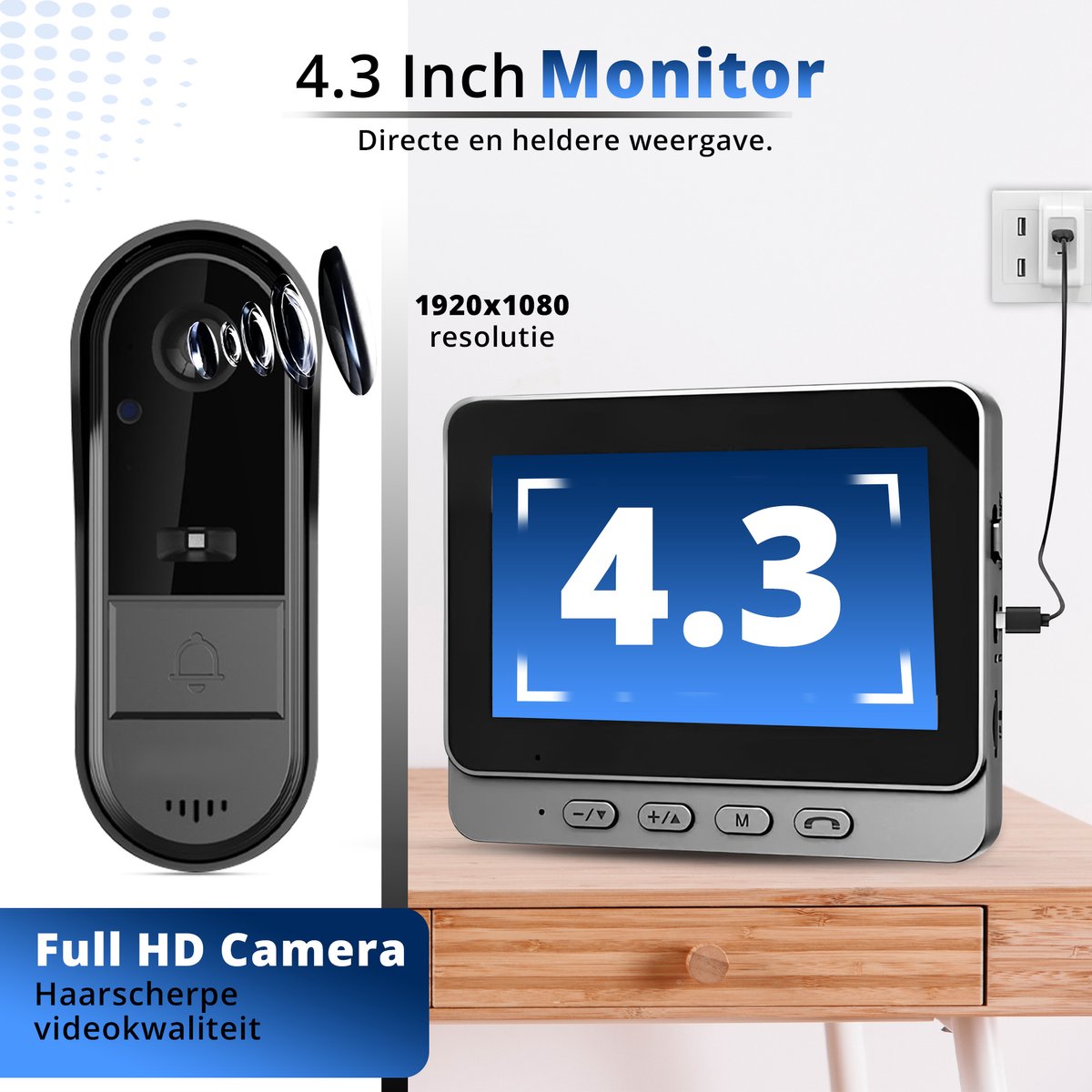 Draadloze Slimme Video Deurbel met Scherm – Smart doorbell ,Full HD Camera, 4.3 Inch Monitor, Waterdicht & Nachtzicht – foto 7