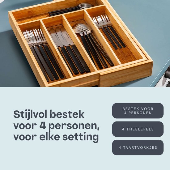 BergHOFF Home Ménagère 20 pièces - Ménagère 4 personnes - Acier inoxydable - Design moderne - Convient pour 4 personnes - Passe au lave-vaisselle - Zwart