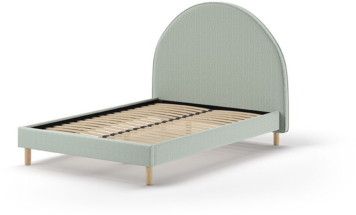 Gestoffeerd bed Maeva 140x200cm - groene bouclé stof - Vipack - Tweepersoons gestoffeerd bed - Groen - Textiel Tweepersoons Normaal bed