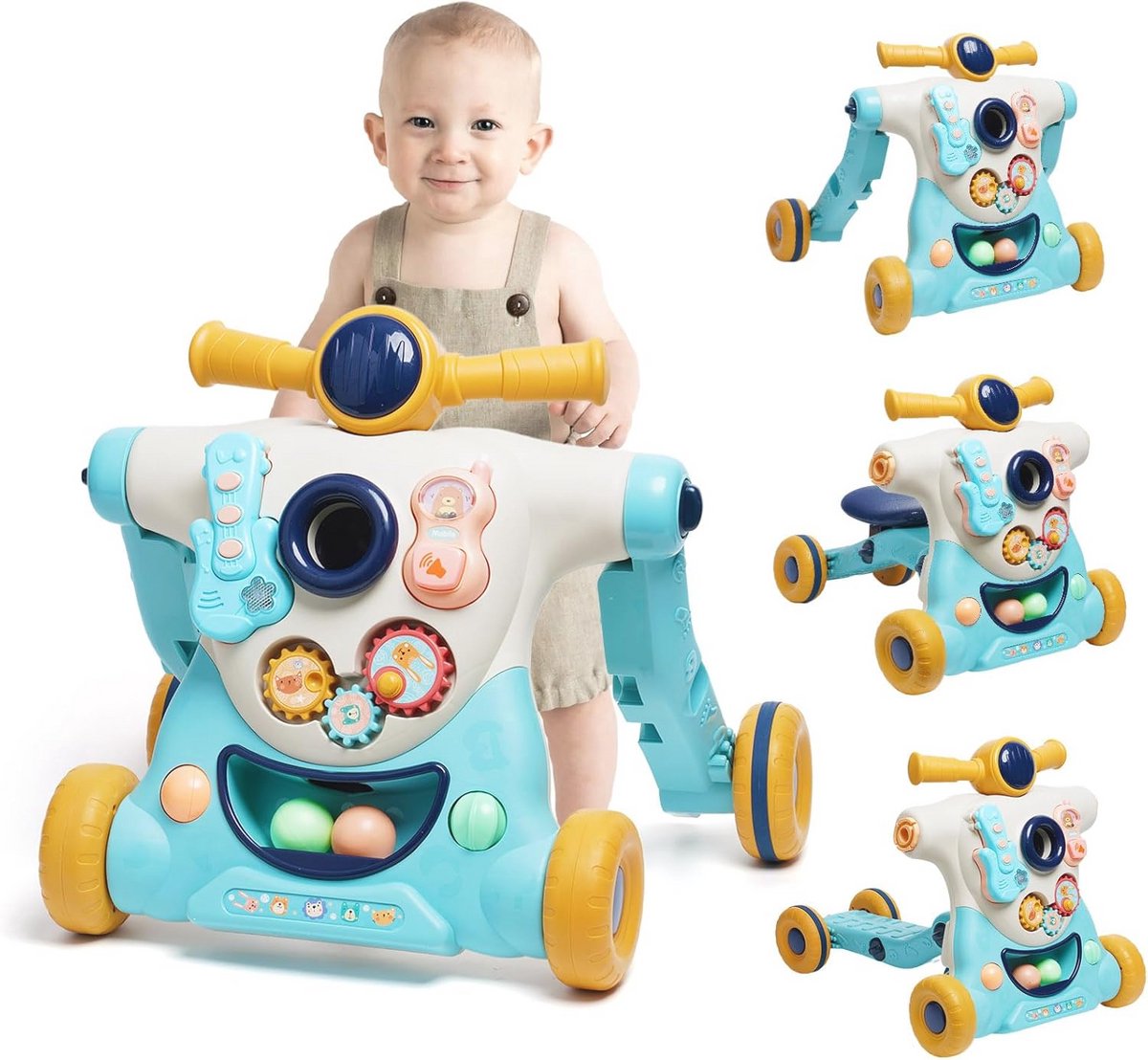 Image of 3-in-1 Babyspeelwagen met Muziek en Educatieve Inhoud - Afneembare Babywandelwagen vanaf 6 Maanden