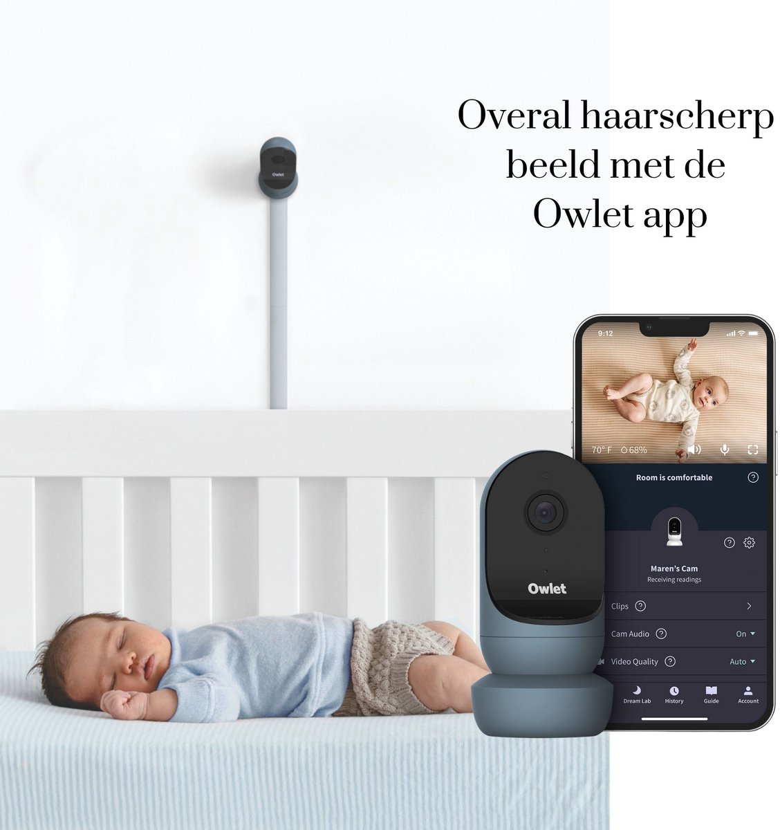 Afbeelding 3 van Owlet - Cam 2 & Dream Sock bundel - Slimme babymonitor met hartslag- en zuurstoftracking, Camera HD-video - Bedtime Blue