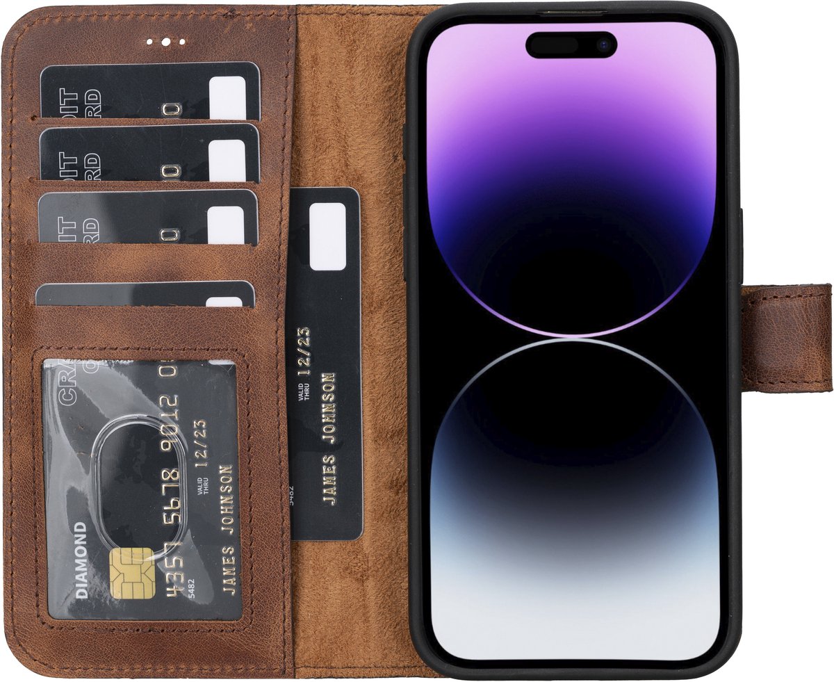 Lykke iPhone 15 Plus Hoesje – Echt Leren Wallet Case met MagSafe – Uitneembare Backcover – Bruin