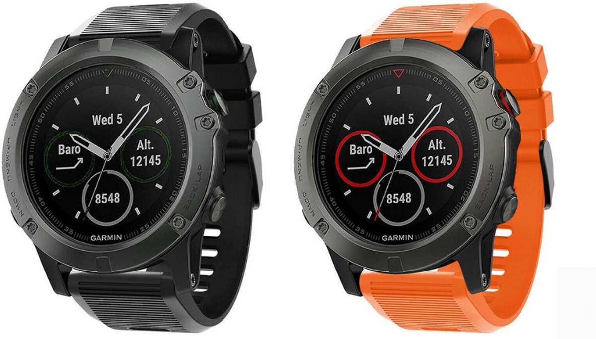 Strap-it Bundel van 2 Quickfit Siliconen bandjes 26mm - Geschikt voor Garmin Fenix 5x / 5x Plus / Fenix 6x / 6x Pro / Fenix 3 / 3 HR / D2 Delta PX / D2 Charlie - Oranje & Zwart - Sportarmband - Siliconen armband - Silicoon