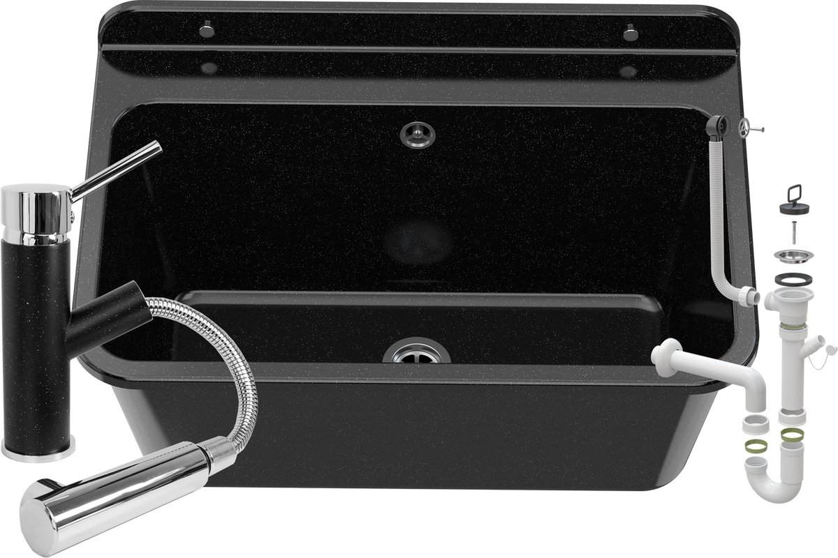 Granitan Utility Spoelbak Polo voor Garage Wasruimte Ketelruimte met Sifon en Kraan Cado