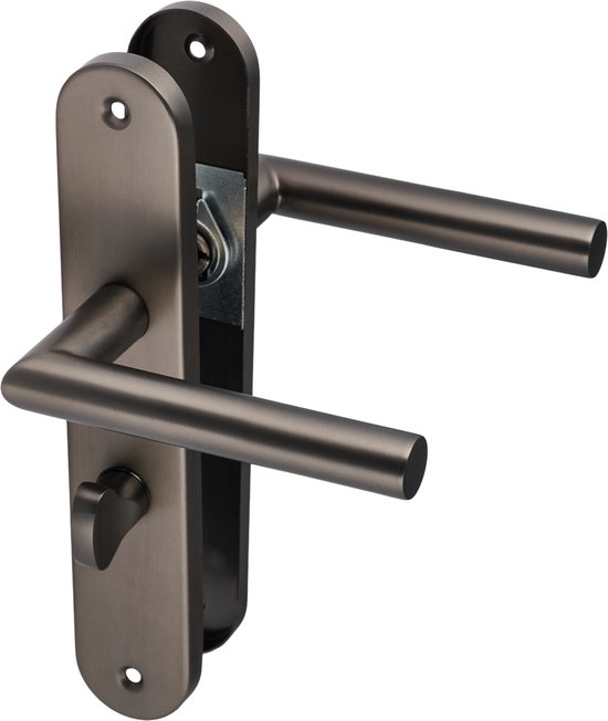 Foto: Ostiumhome torino deurbeslag deurklink op rond schild met wc badkamer slot pc 63mm gun metal complete set