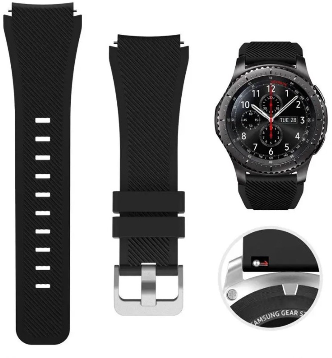 Go Go Gadget - Horlogebandje - Smartwatch-bandje - Siliconen - Zwart - Geschikt voor Samsung Galaxy Watch - 46 mm