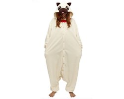 KIMU® Onesie Mopshond Pak - Maat XL-XXL - Hondenpak Kostuum Pug Bruin Hond - Jumpsuit Huispak Zacht Fleece XXXL 3XL Dierenpak Dames Heren Halloween