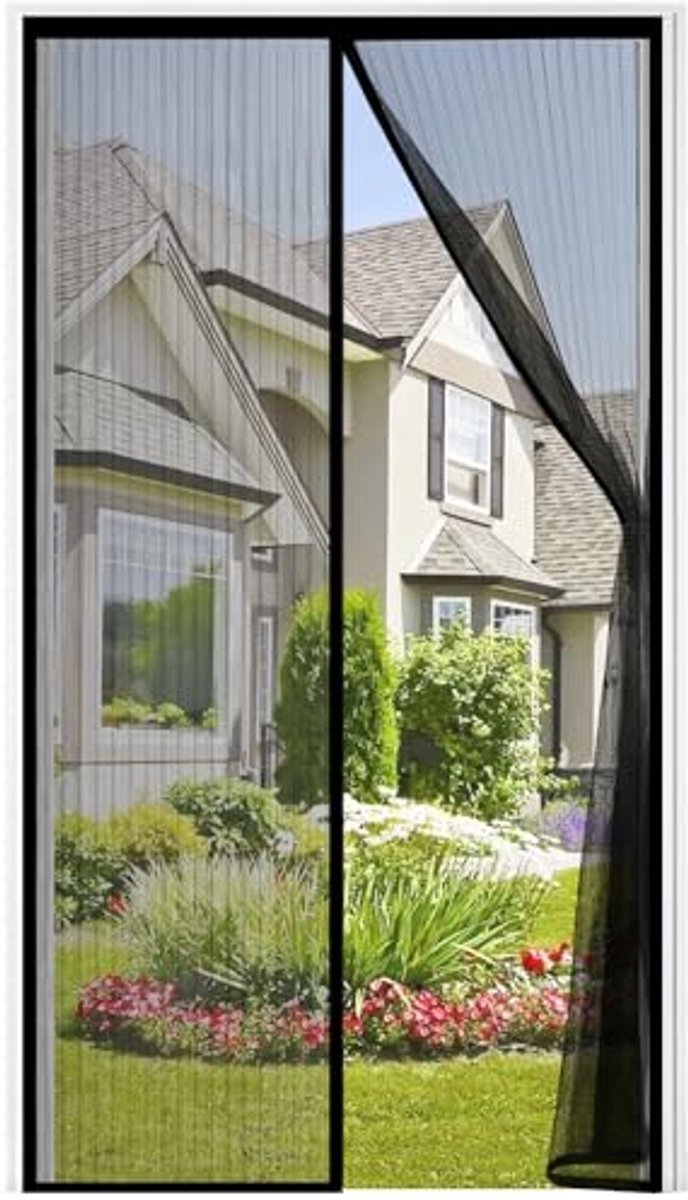 Auxmir DIKKE Vliegenhor Balkondeur Magneet 100x210cm, Vliegenhordeur met Sterkere Magneten 4cm Brede Kleefstrip, Insectenwerende Balkondeur zonder Boren voor Terrassen Woonkamers, Zwart