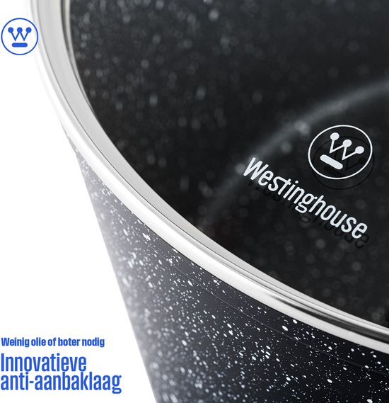 Westinghouse Braadpan – Ø 28 cm – Inductie – Inclusief Deksel – Black Marble Wood