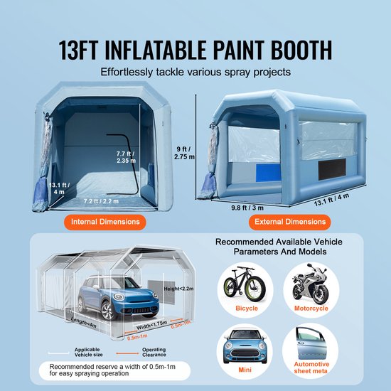 Opblaasbare Spuitcabine – 3,9 X 3,9 X 2,7 M, 750 W-Ventilator, met Filtering voor Het Spuiten van Auto'S en Fietsen — afbeelding 4