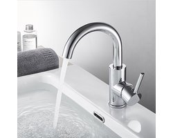 Auralum max Wastafelkraan Zilver - Badkamerkraan Chroom - 360° Draaibare - Badkamer Kraan - RVS