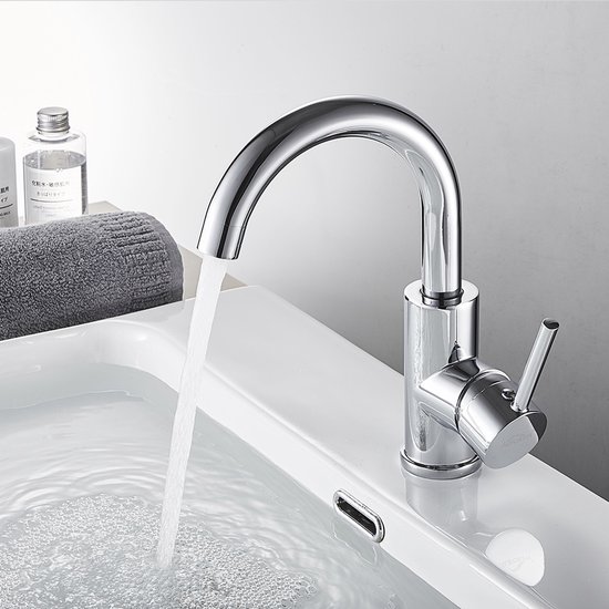 Auralum max Robinet pour lavabo Argent - Robinet de salle de bain Chrome - Rotatif à 360° - Robinet de salle de bain - Acier inoxydable