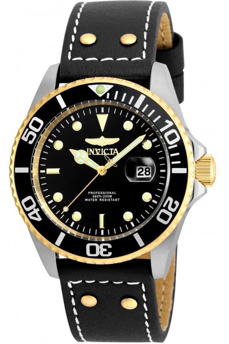 Invicta Pro Diver 22074 Heren Horloge - Waterdicht - Analoog - Quartz Uurwerk - Roestvrij Staal met zwarte Wijzerplaat - 43mm