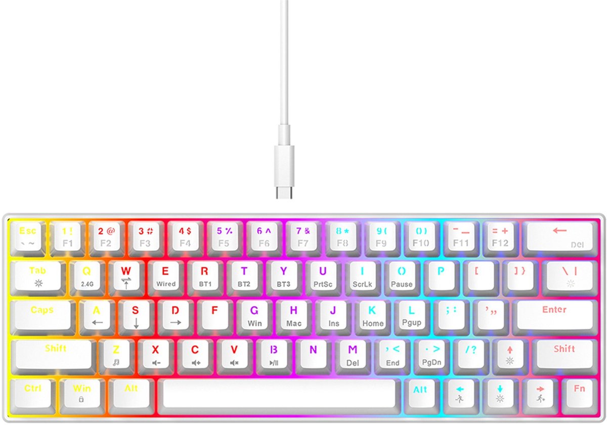 NAXSIR Mechanisch Gaming Toetsenbord - Draadloos & Bedraad - Compact 60% Toetsenbord - RGB Backlit,wit