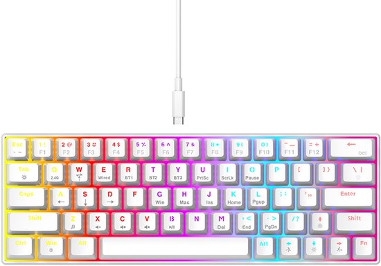 NAXSIR Mechanisch Gaming Toetsenbord - Draadloos & Bedraad - Compact 60% Toetsenbord - RGB Backlit,wit