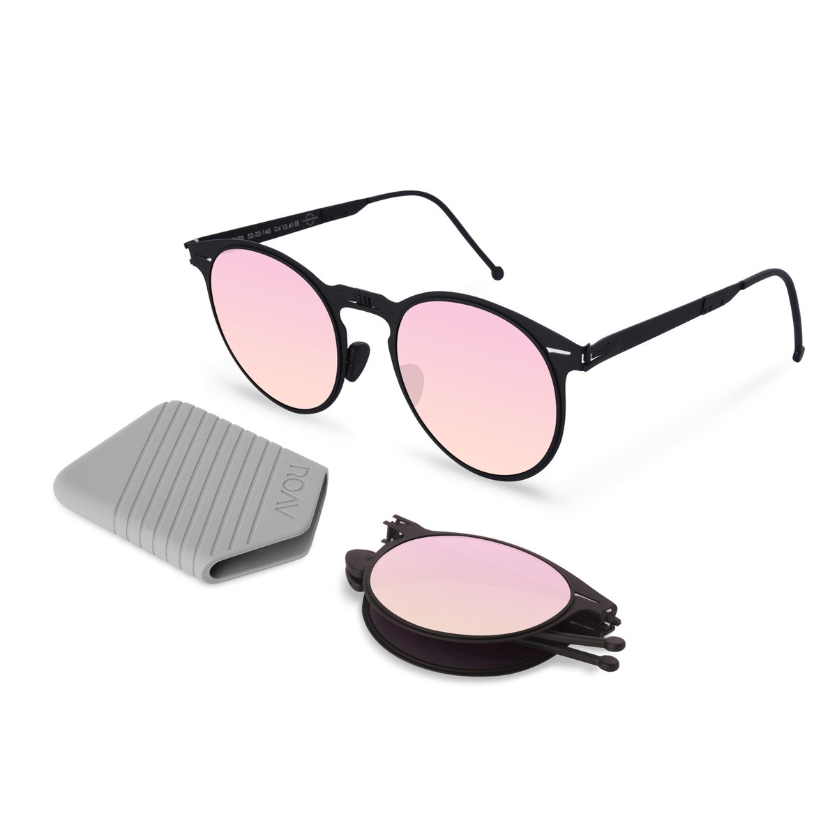 ROAV RIVIERA – Opvouwbare zonnebril – Polariserend UV400 - Matte Black - Pink Mirror glazen