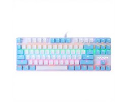 NAXSIR Mechanisch Gaming Toetsenbord - 87 Toetsen Compact - RGB Backlit - Dubbele Kleur Design - Compatibel met PC/Mac - Wit-blauw