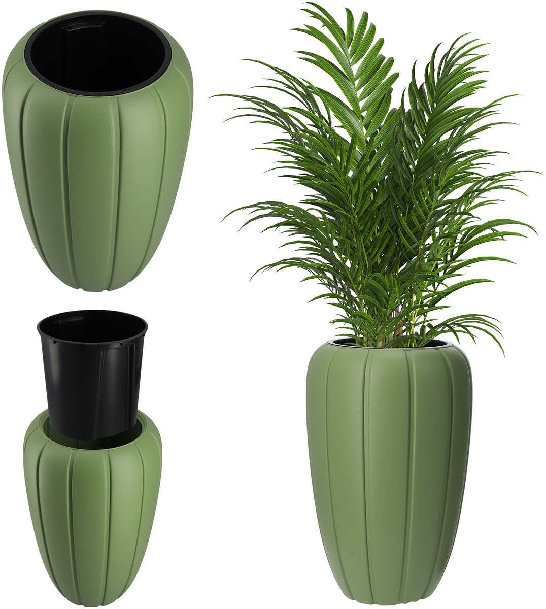 KADAX Bloempot van kunststof, diameter 39 cm, 5 kleuren, moderne bloemenvaas, plantenbakken, plantenpotten, plantenpotten, kunststof bloempotten, ronde bloempot (H: 62 cm, olijfgroen)