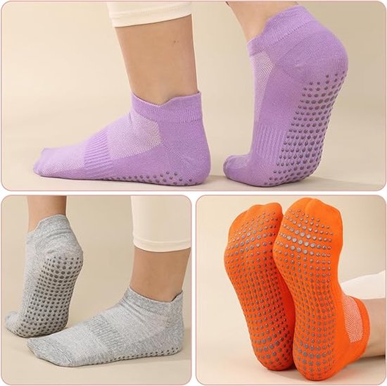 6 paar - Sokken - Pilatessokken - Yogasokken - Antislipsokken - Pilates antislipsokken - Dames antislipsokken - antislip yogasokken - vloersokken voor thuis - voor Pilates, trampoline, fitness, ballet - wit, grijs, zwart, oranje, paars, roze van Merkloos — afbeelding 5