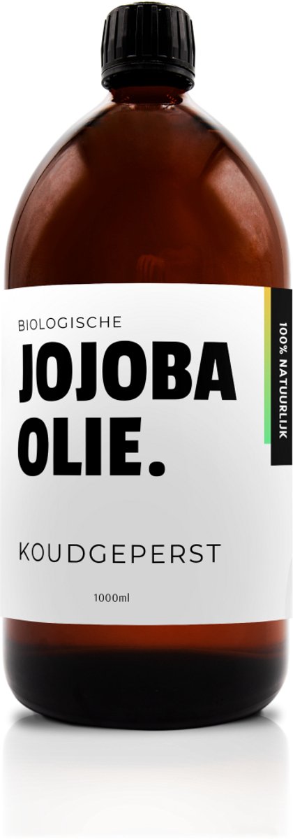 Natuurbazen Jojoba Olie – 100% Biologisch, Puur & Koudgeperst – 1000ml in Donkere Glazen Fles – Jojoba Olie als Gezichtsolie, Haarolie & Huidolie – Rijk aan Omega 9 & Vitamine E