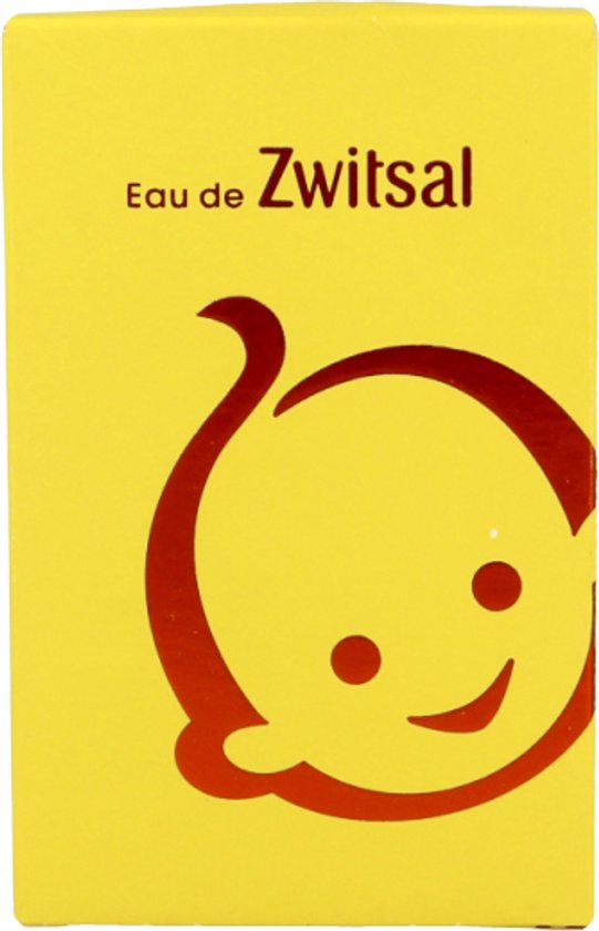 Gele verpakking met kindersymbool en "Eau de Zwitsal".