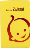 Gele verpakking met kindersymbool en "Eau de Zwitsal".