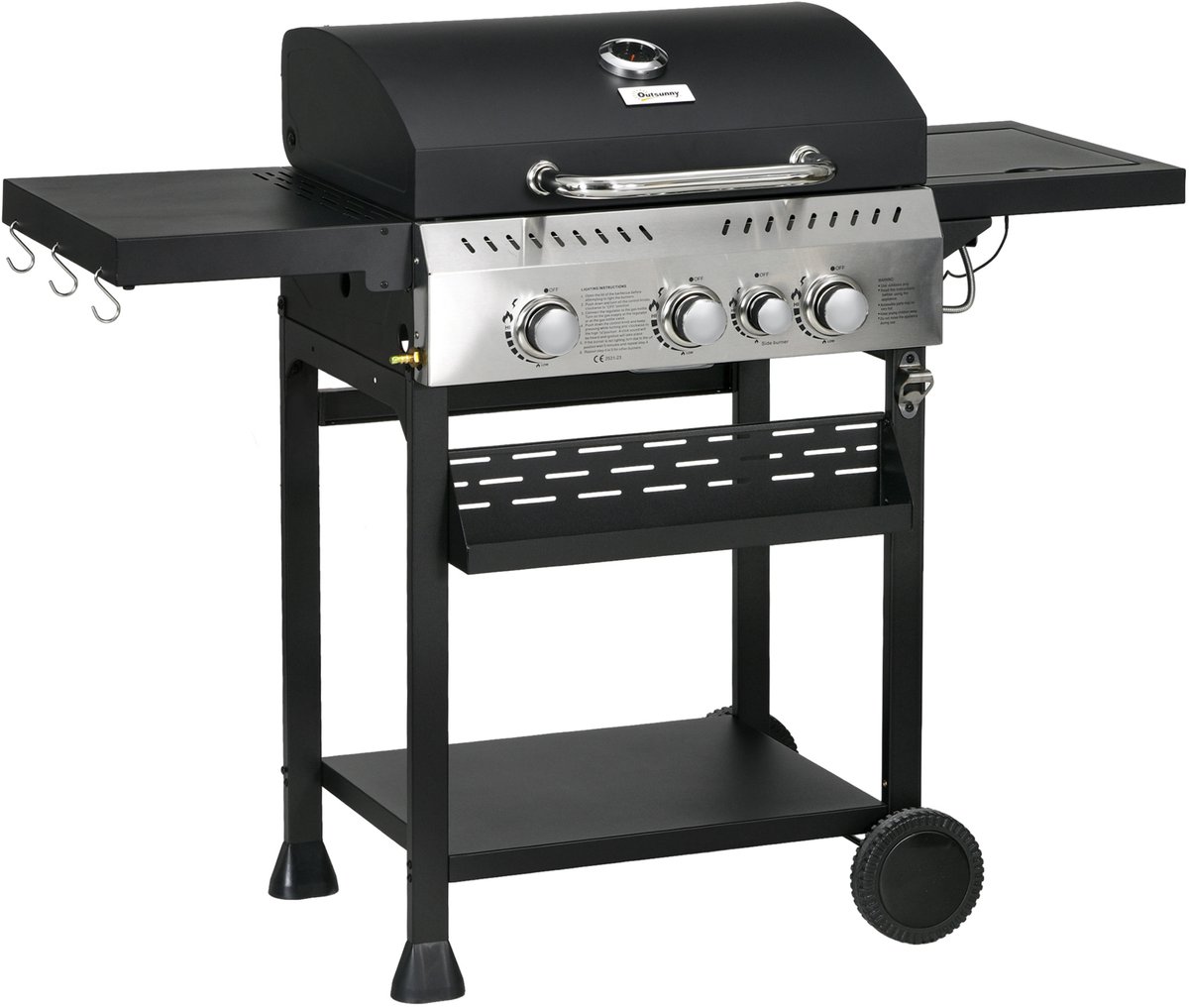 Outsunny - Gasbarbecue - RVS -123L x 52B x 101H cm - Zwart