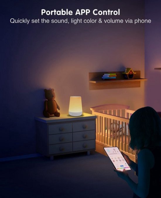 White Noise Machine - Brown Noise - Wekker - Led verlichting Nachtlicht - Met Applicatie -Witte ruis apparaat - Slaap routine - Baby slaapmachine - Ontspanning en Relaxing — afbeelding 4