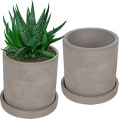 Bastix - Vetplantenpot set (2 stuks), grijze cementbloempot met onderzetter, ronde drainagegaten voor kleine planten, bloemen, cactussen en kruiden, stijlvol voor thuis, kantoor en raam